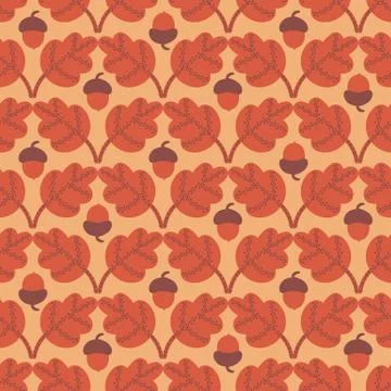 Seamless vector pattern with acorns and oak leaves in autumn colors Stock Illustration