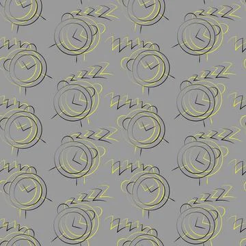 Seamless vector pattern with alarm on gray background Illustrazione stock