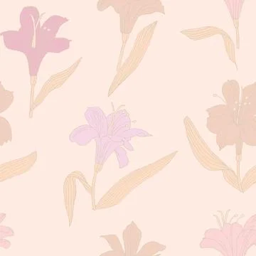 Seamless vector pattern with alstroemeria of different colors on a beige ba.. Stock Illustration