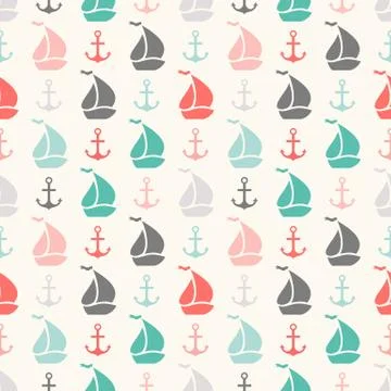 Seamless vector pattern of anchor and sailboat shape Illustrazione stock