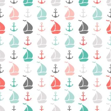 Seamless vector pattern of anchor and sailboat shape Stock Illustration