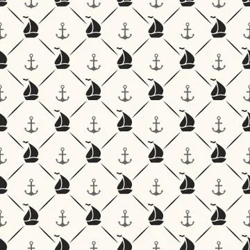 Seamless vector pattern of anchor, sailboat shape and line Stock Illustration