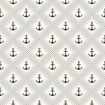 Seamless vector pattern of anchor shape and line Stock Illustration