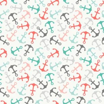 Seamless vector pattern of anchor shape and line Stock Illustration