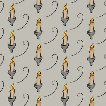 Seamless vector pattern with ancient candlesticks on a grey stone background イラスト素材