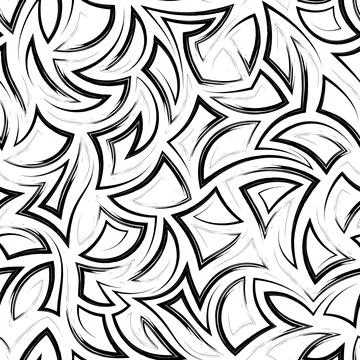Seamless vector pattern of angles and smooth lines from strokes of black paint Stock Illustration
