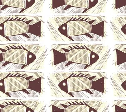 Seamless vector pattern with animals under water.Fishes graphic design. Illustrazione stock