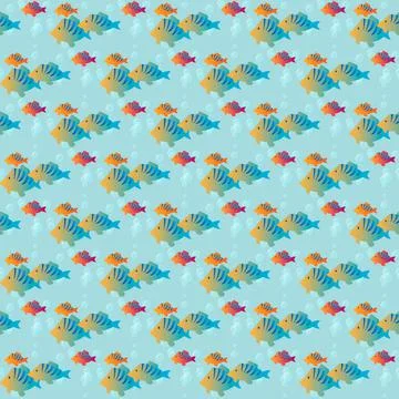 Seamless vector pattern with animals under water. Colored fish on blue backgr Illustrazione stock