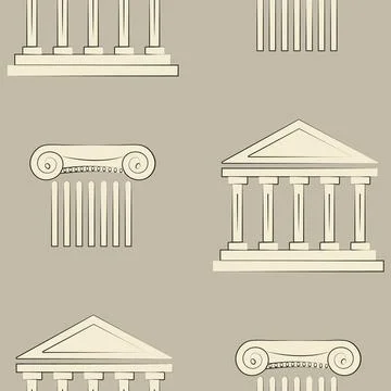 Seamless vector pattern of antique greek architecture on a brown background. Stock Illustration