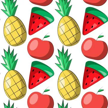 Seamless vector pattern with apple, watermelon and pineapple Illustrazione stock