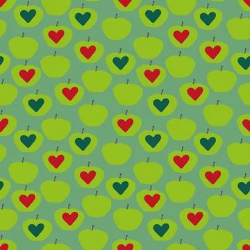 Seamless vector pattern with apples and hearts Stock Illustration