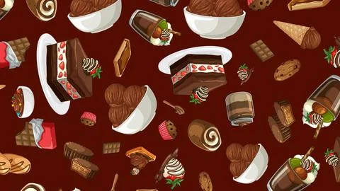 Seamless Vector Pattern of Assorted Chocolate Desserts and Sweet Treats Stock Illustration