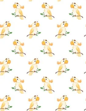 Seamless vector pattern with australian cockatoo that sits on a branch. Funny Stock Illustration