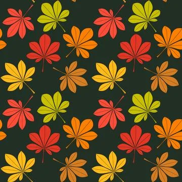 Seamless vector pattern of autumn chestnut leaves on dark background Illustrazione stock