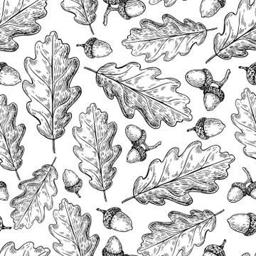Seamless vector pattern with autumn leaves. Oak leaf and acorn d Illustrazione stock
