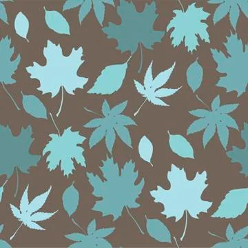 Seamless vector pattern with autumn leaves in silhouettes Stock Illustration