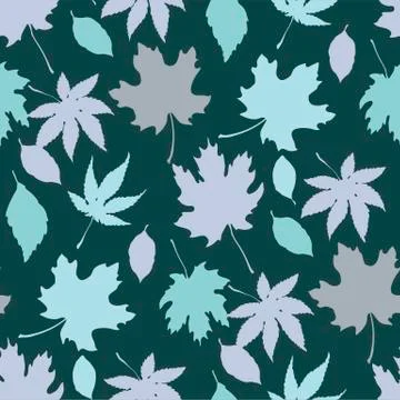 Seamless vector pattern with autumn leaves in silhouettes Stock Illustration