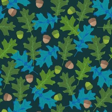 Seamless vector pattern with autumn leaves in seasonal colors. Oak leaf and a 스톡 일러스트