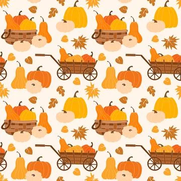 Seamless vector pattern of autumn pumpkin harvest and gardening Illustrazione stock
