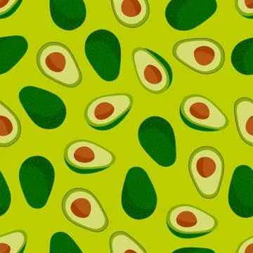 Seamless vector pattern with avocado on a light green background Stock Illustration