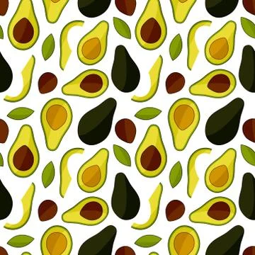 Seamless vector pattern with avocado on white. For kitchen, printing on texti Stock Illustration