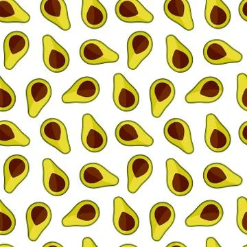 Seamless vector pattern with avocado on white. For kitchen, printing on texti Stock Illustration