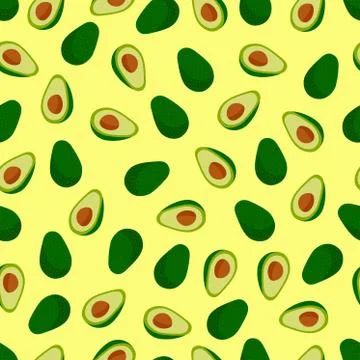 Seamless vector pattern with avocado on yellow background Stock Illustration