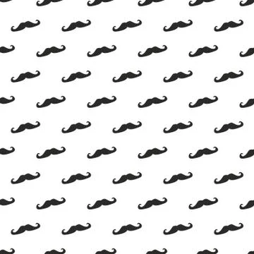 Seamless vector pattern, background with black  mustaches on white background Stock Illustration