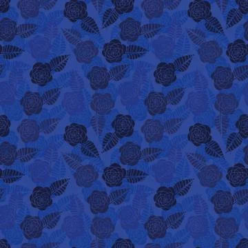 Seamless vector pattern background with dark indigo roses Stock Illustration