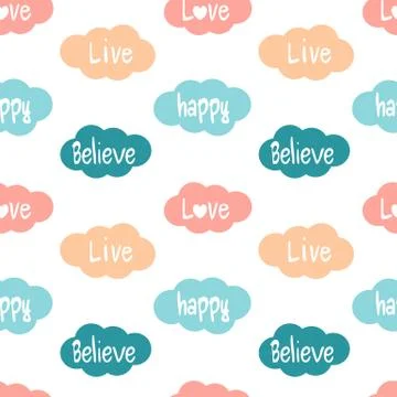 Seamless vector pattern background illustration with clouds with words Stockillustratie