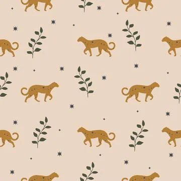 Seamless vector pattern background with leopard Stock Illustration