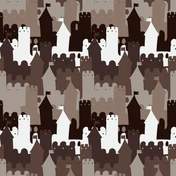 Seamless vector pattern background with medieval stone castle in brown colors Stock Illustration