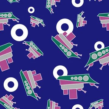 Seamless vector pattern, backgrounds, sea, cartoon Battleship, life buoy イラスト素材
