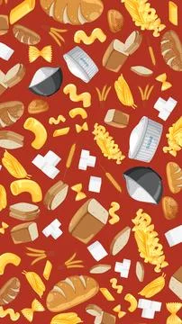 Seamless Vector Pattern of Bakery Ingredients Bread Pasta and Wheat Stock Illustration