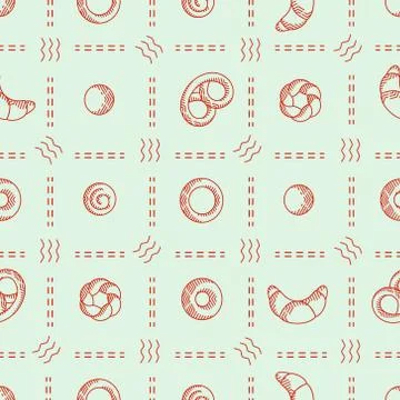Seamless vector pattern with bakery products Stock Illustration