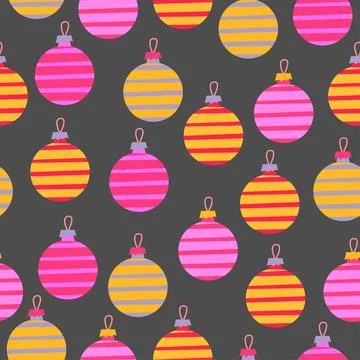 Seamless vector pattern of balloons on a Christmas tree on a dark background. Stock Illustration