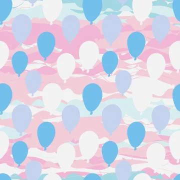 Seamless vector pattern with baloons on pink sky Stock Illustration