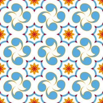 Seamless vector pattern with Basque cross Lauburu. Spanish style digital tape Illustrazione stock