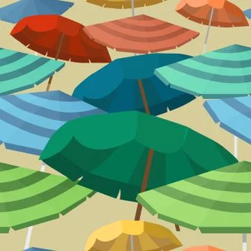 Seamless vector pattern with beach umbrellas. Seasons objects pa Stock Illustration