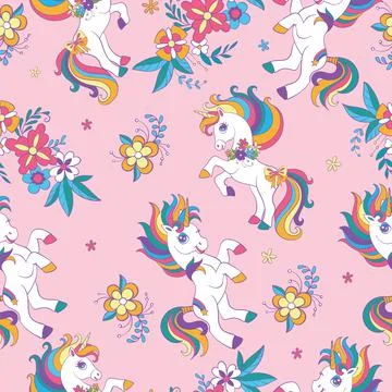 Seamless vector pattern with beauty unicorns pink Illustrazione stock