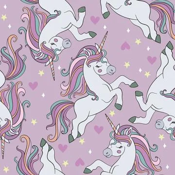 Seamless vector pattern with beauty unicorns white Stock Illustration