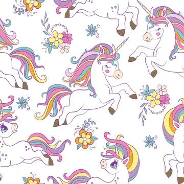 Seamless vector pattern with beauty unicorns white Illustrazione stock