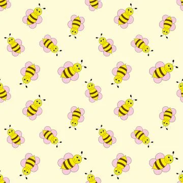 Seamless vector pattern with bees. Stock Illustration