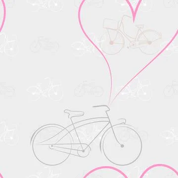 Seamless vector pattern. Bicycle in love. Graceful heart. 스톡 일러스트
