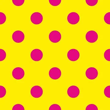 Seamless vector pattern with big pink polka dots on yellow background Stock Illustration