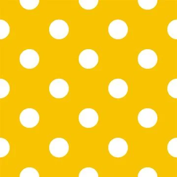 Seamless vector pattern with big white polka dots on  yellow background Stock Illustration
