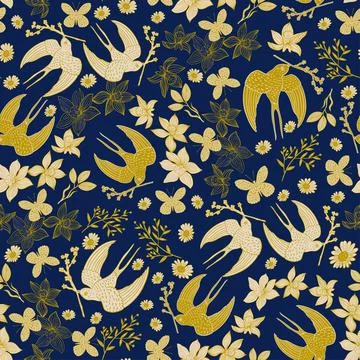 Seamless vector pattern with birds, flowers, butterflies in Victorian style Ilustración de archivo