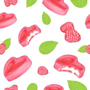 Seamless vector pattern bitten chocolate and raspberry berries Stock Illustration