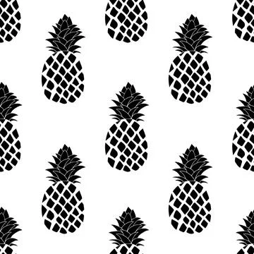 Seamless vector pattern with black and white pineapple Stock Illustration