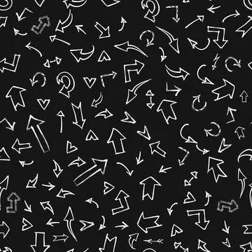 Seamless vector pattern on a black background in the style of doodle arrows. Stock Illustration